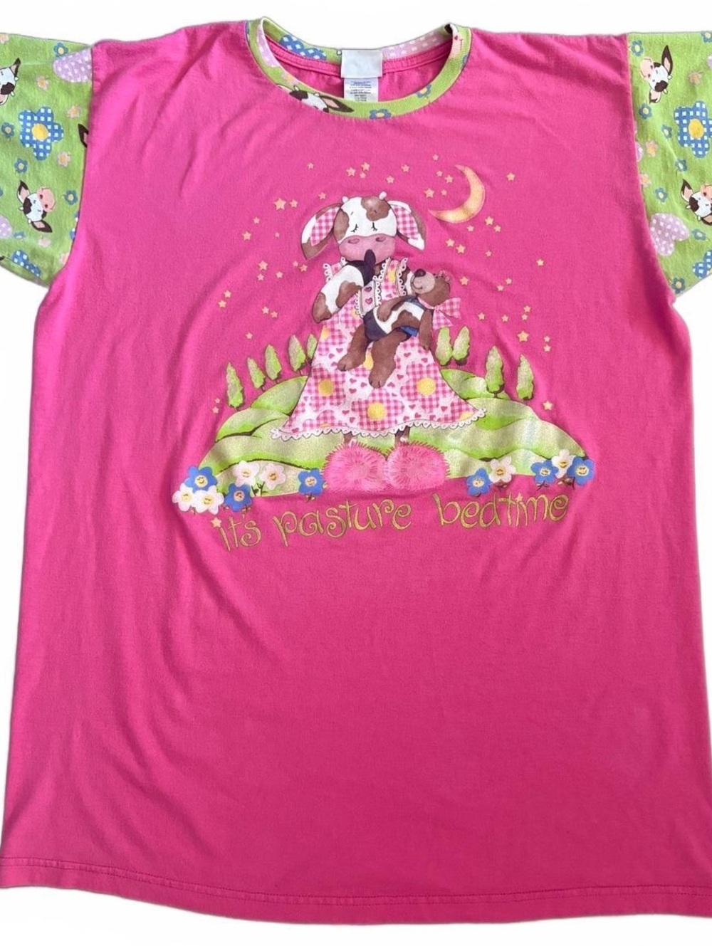 Vtg Simply Basic Pink & Green Pasture Bedtime Sleep Shirt - One Size Fits All